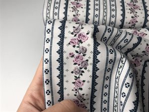 Patchwork stof - fineste roser og andre smukke detaljer i rækker